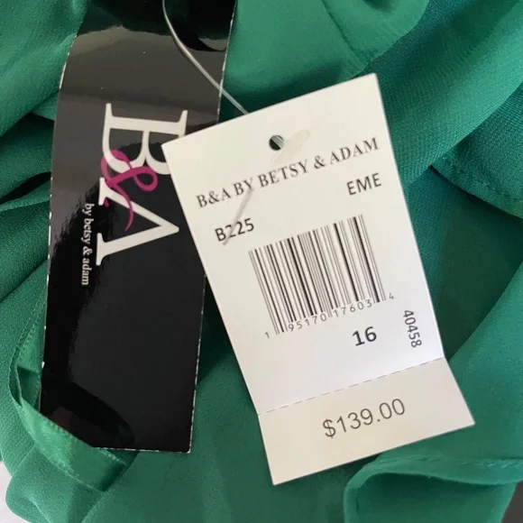 Betsy and Adam B&A Green Ruffle Chiffon Maxi Gown Dress Formal Size 16 New - Picture 6 of 7
